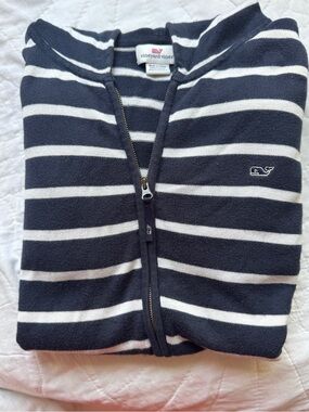 Vineyard Vines Navy and White Striped Zip-Up Sweater